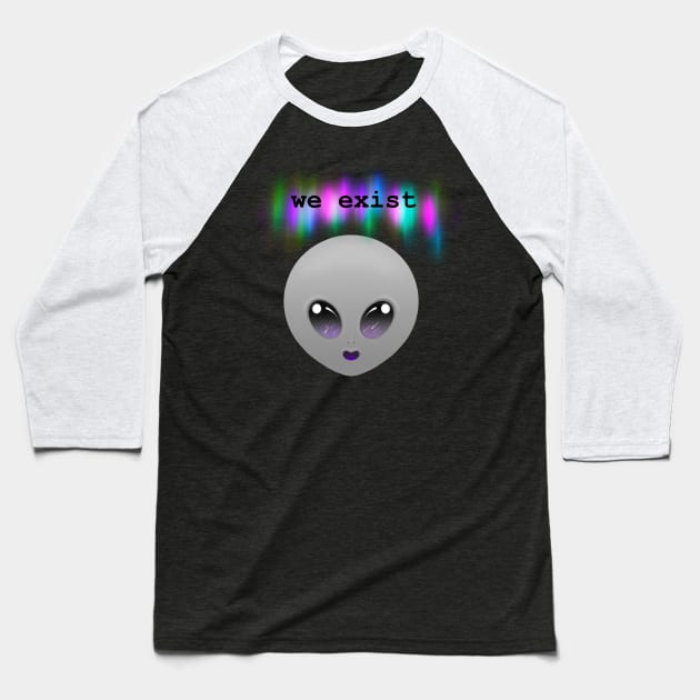 The Greys “We Exist” grey-asexual alien Baseball T-Shirt by Reiss's Pieces